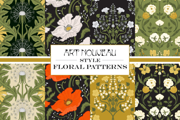 Art Nouveau Patterns Orange and Black