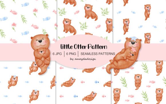 Cute Otters Patterns Digital Paper