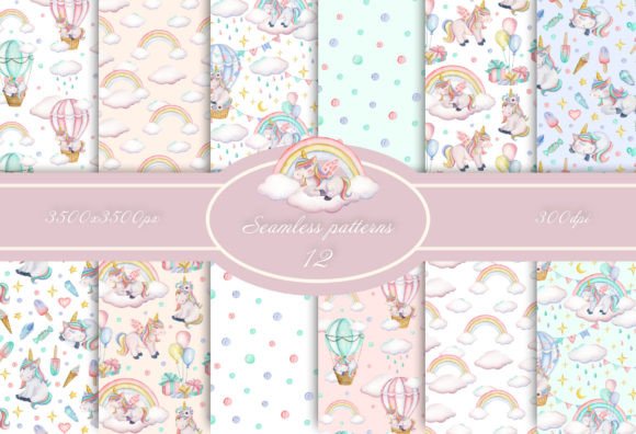 Cute Unicorns Seamless Patterns