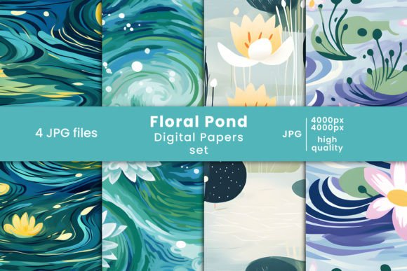 Floral Pond Digital Paper and Patterns