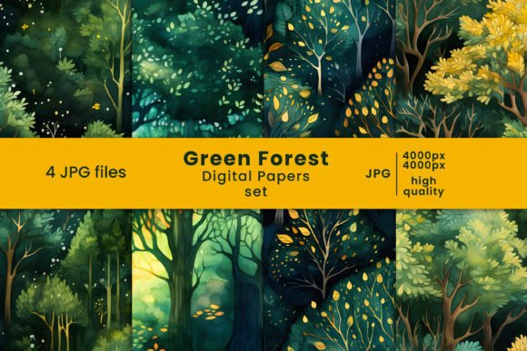Green Forest Digital Paper and Patterns