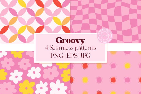 Groovy Digital Papers Seamless Patterns and Cute Pink Groovy Digital Paper Backgrounds
