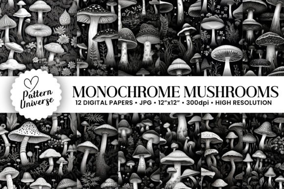 Monochrome Mushrooms Seamless Patterns: A Creative Resource for Craft Enthusiasts