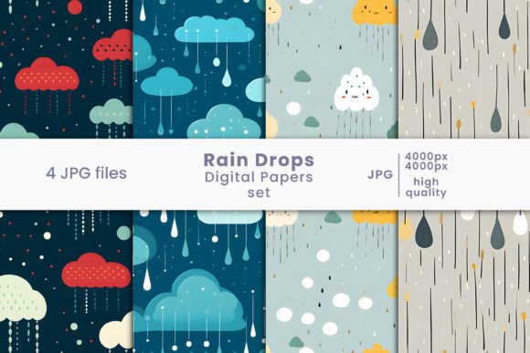 Rain Drops Digital Paper and Patterns
