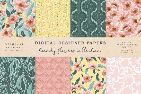 Trendy Flowers Digital Papers Patterns: A Creative Resource for Designers and Entrepreneurs